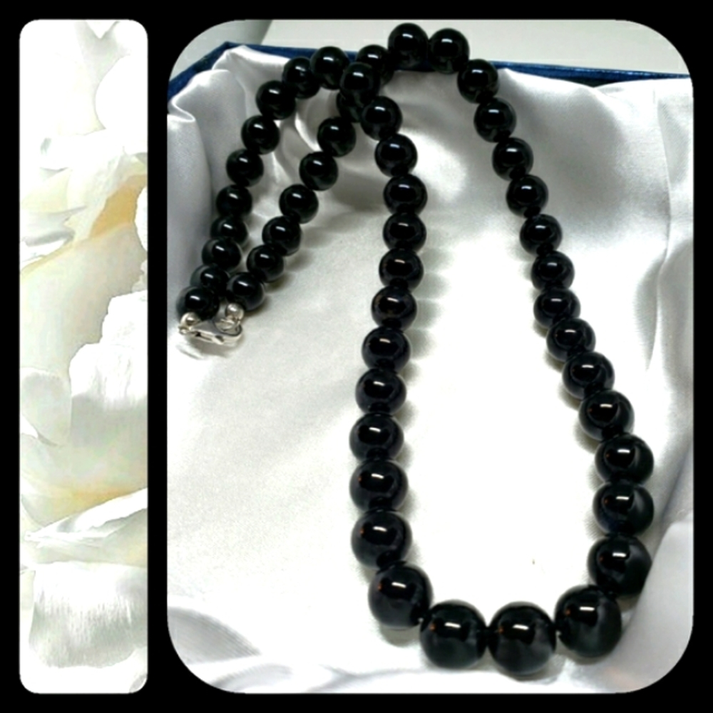 Australian Tourmaline Black Beadp Sterling Silver Necklace